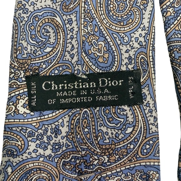 Vintage Christian Dior Silk Tie Blue Paisley Made in USA Luxury Designer READ - Picture 4 of 8